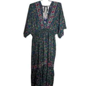 Cassee's Boho Paisley Maxi Dress 3X NWT Smocked Waist Tassel Tie